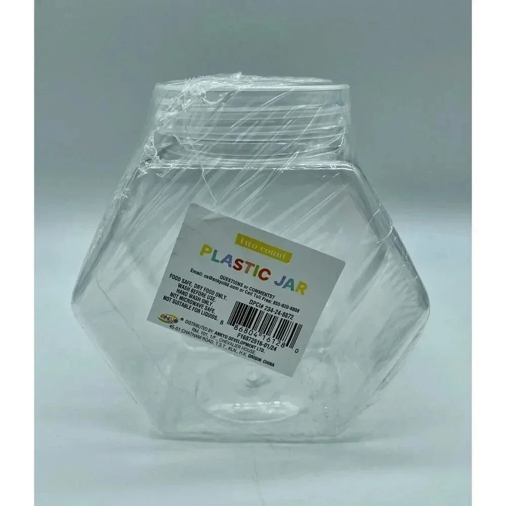 Ankyo Clear Plastic Hexagon Shaped Jars & Lids 2 Pack of‎ 4.5” x 4.5” x 2.75”